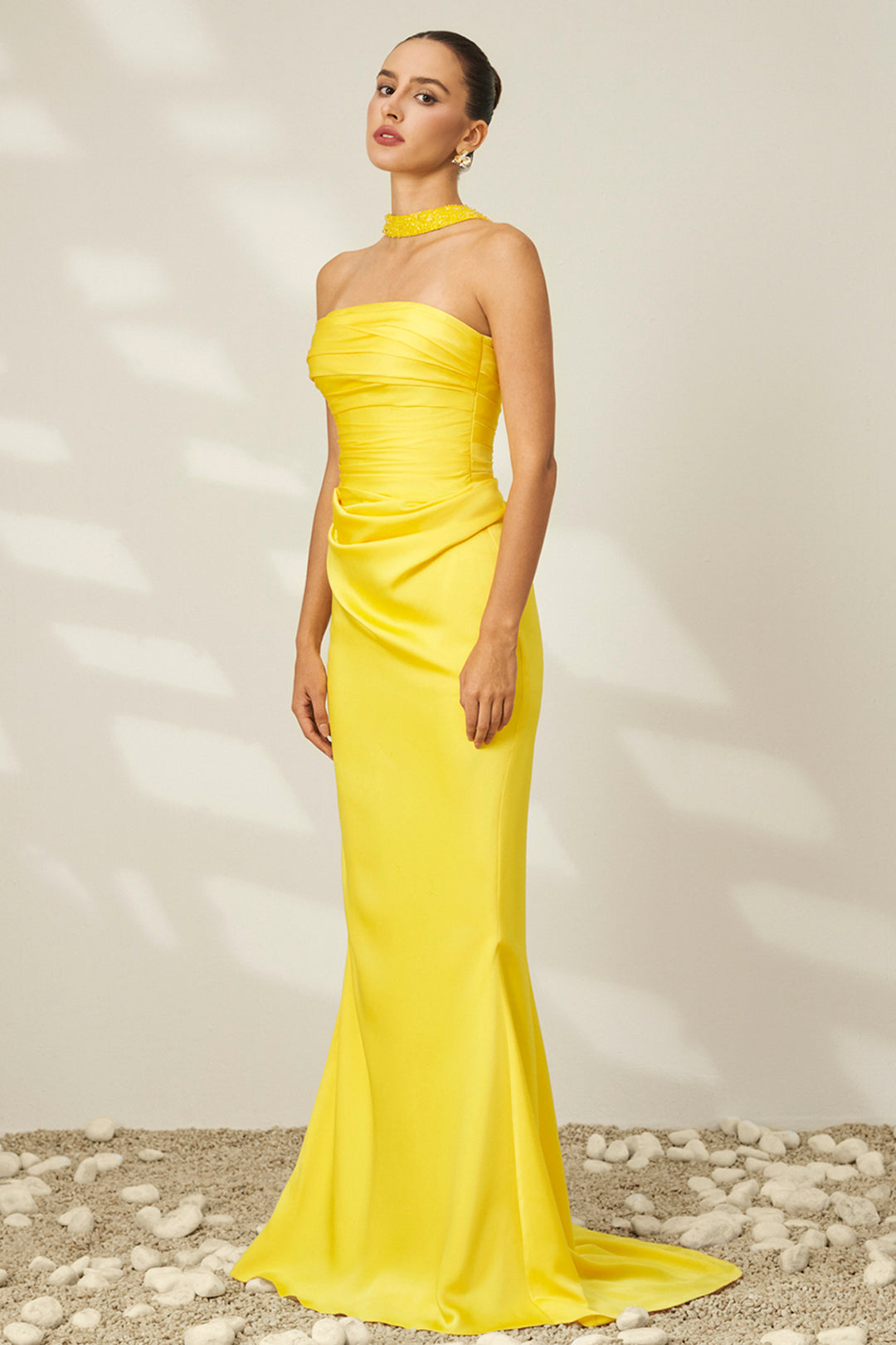 Strapless Horizontal Pleat with Satin Mermaid Dress