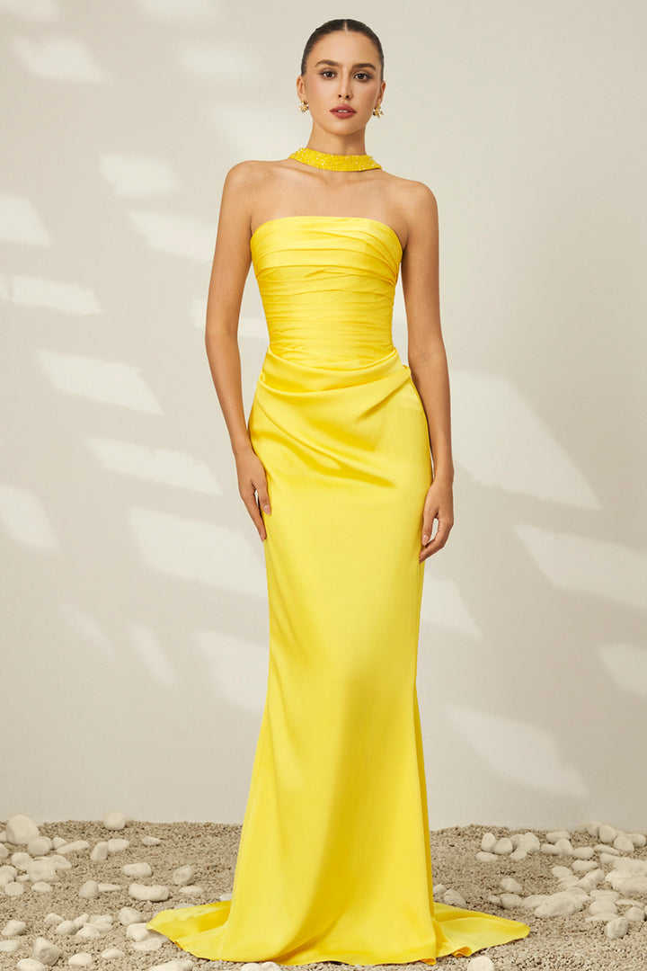 Strapless Horizontal Pleat with Satin Mermaid Dress