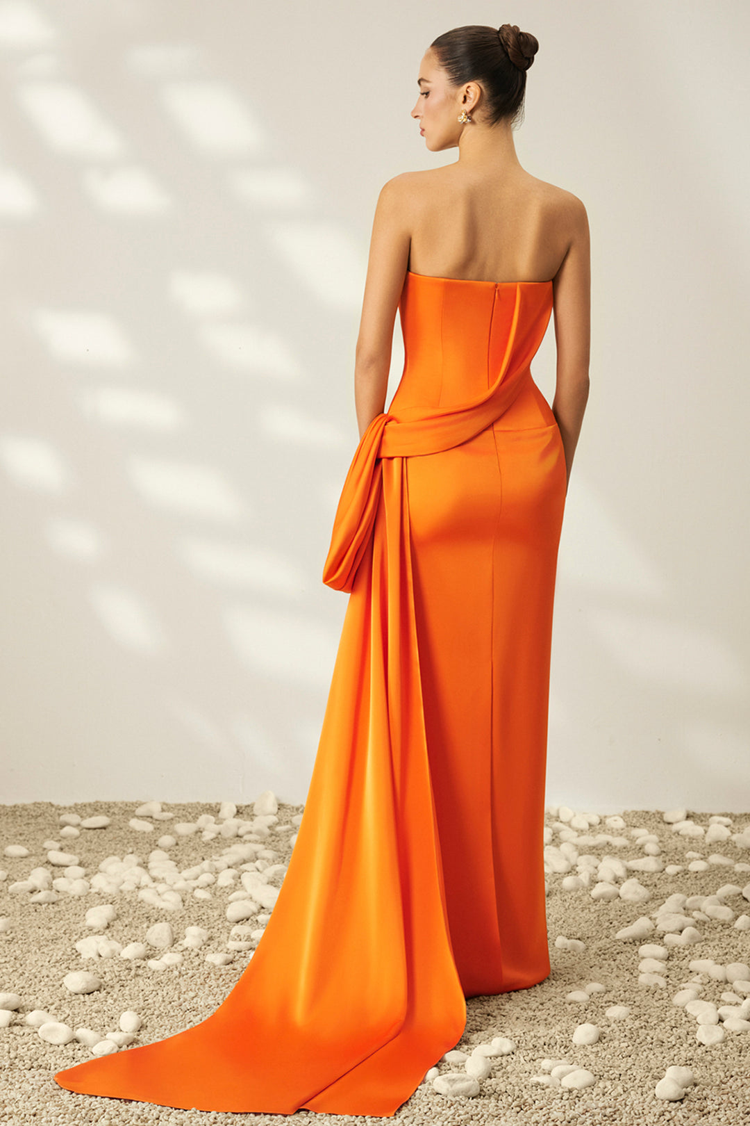 Strapless with Waist-Draped Satin and Column Dress