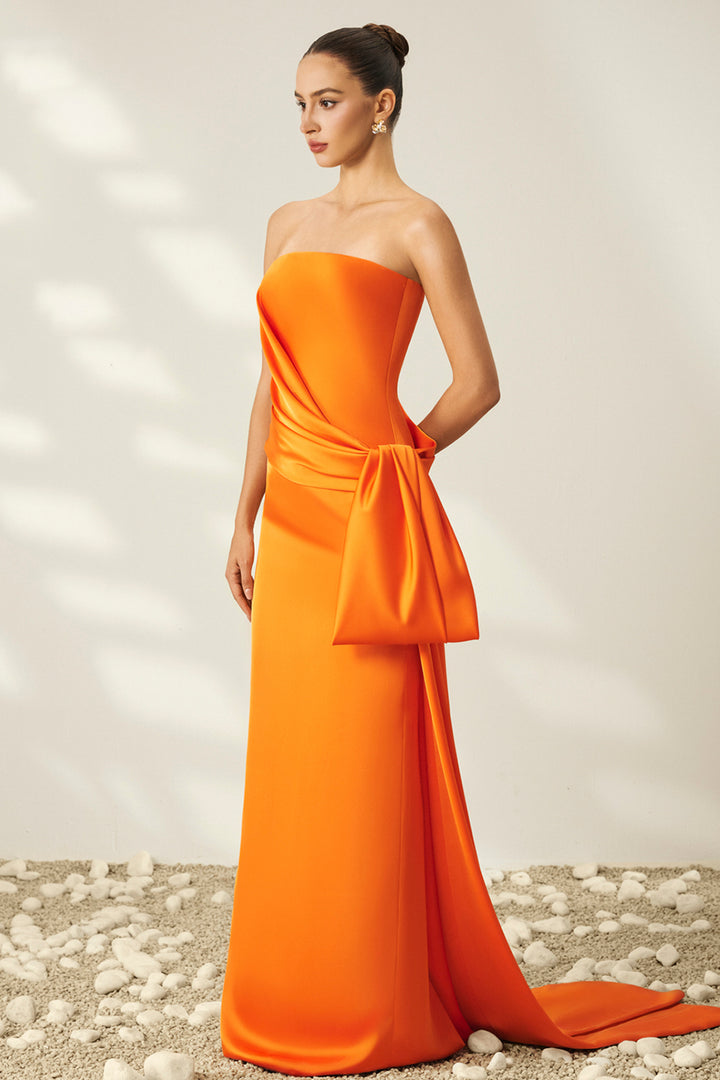 Strapless with Waist-Draped Satin and Column Dress