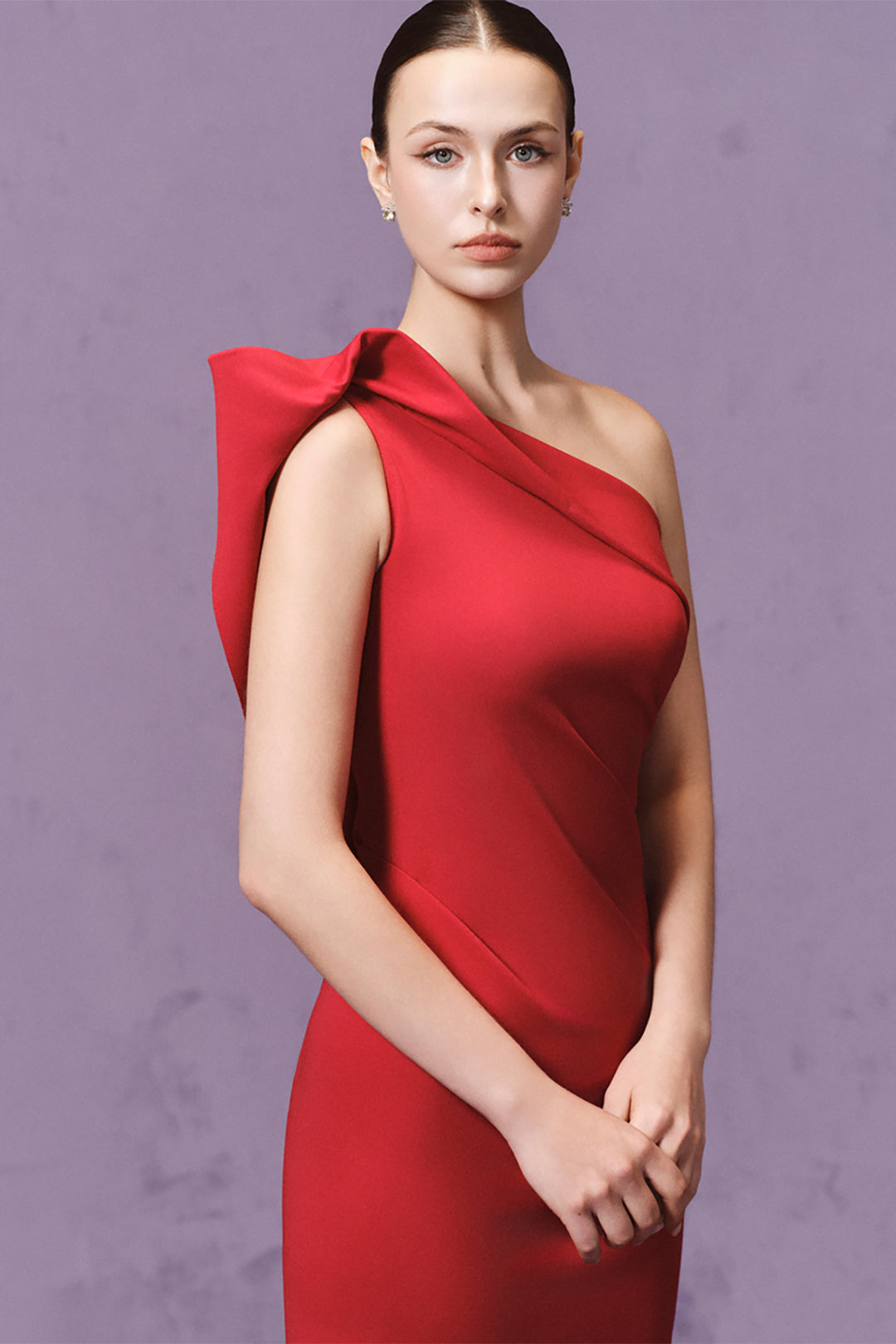 One-Shoulder with Hand-Draped and Crepe Dress