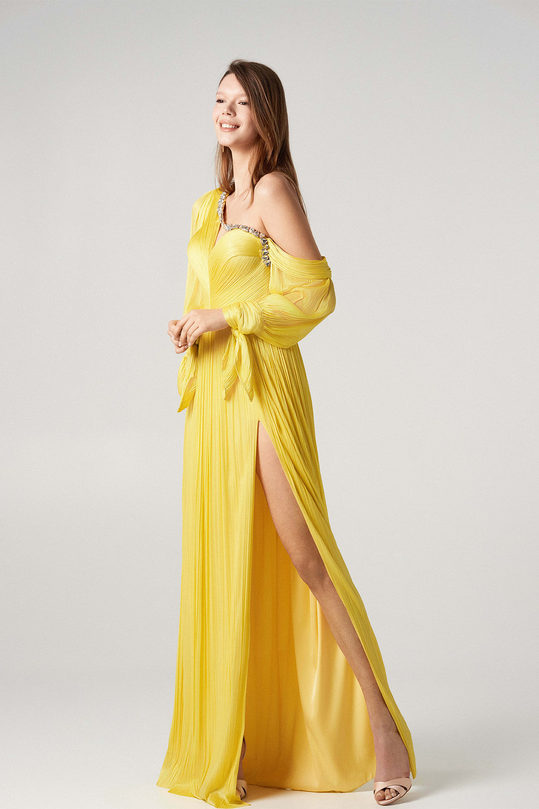 Embroidered Dress with Puffed Sleeves