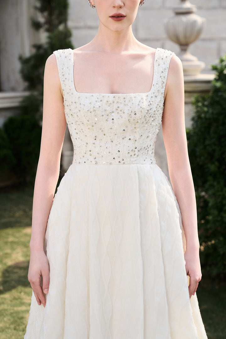 Strappy Square Neckline Sides Drapped Dress