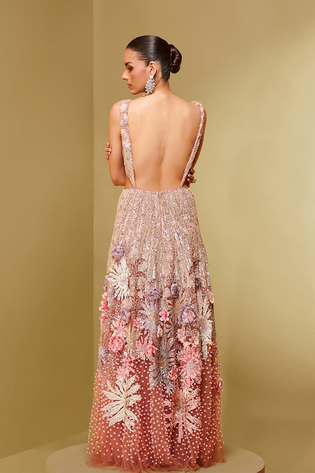 Embroidered Mesh and Crepe Dress