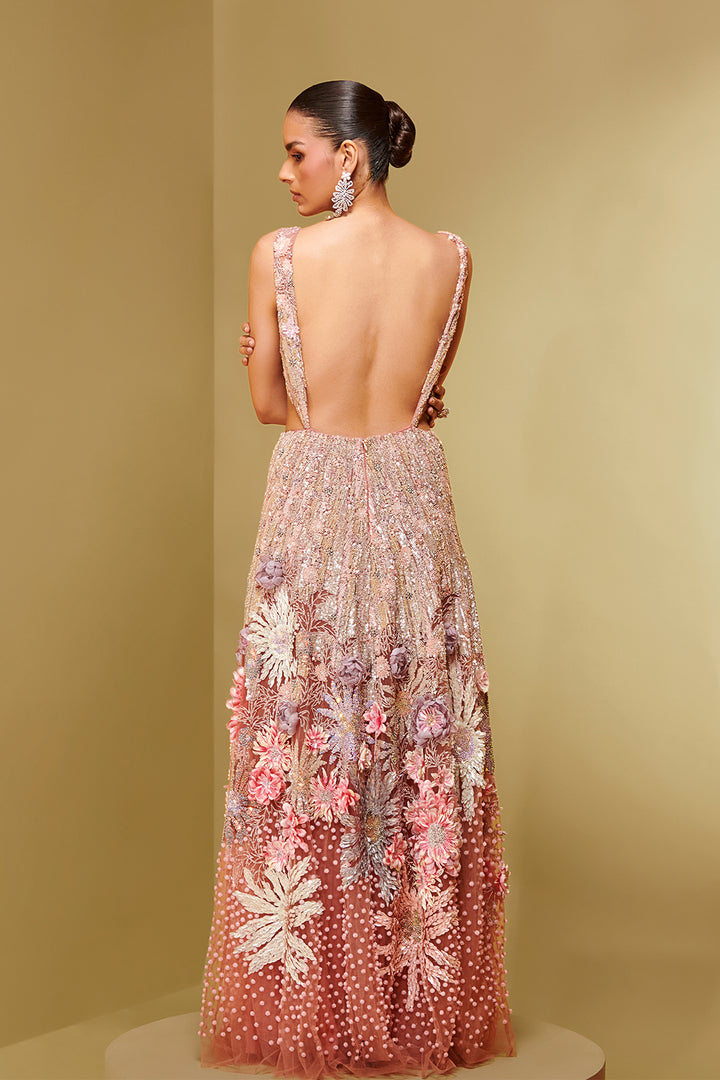 Embroidered Mesh and Crepe Dress