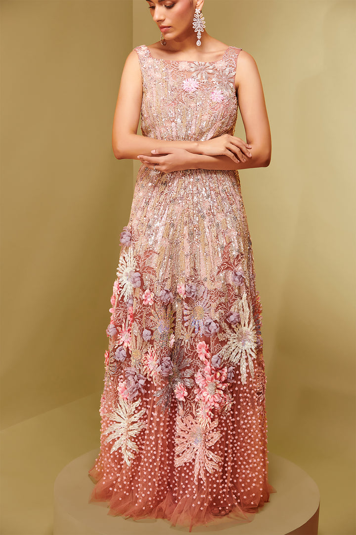 Embroidered Mesh and Crepe Dress