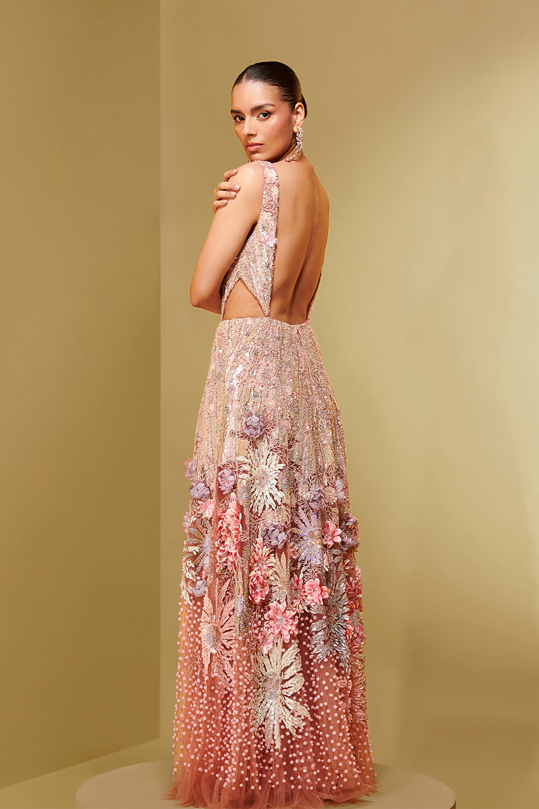 Embroidered Mesh and Crepe Dress