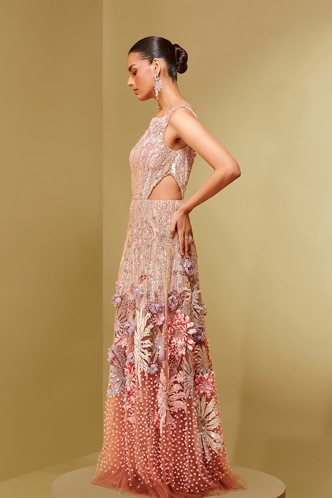 Embroidered Mesh and Crepe Dress