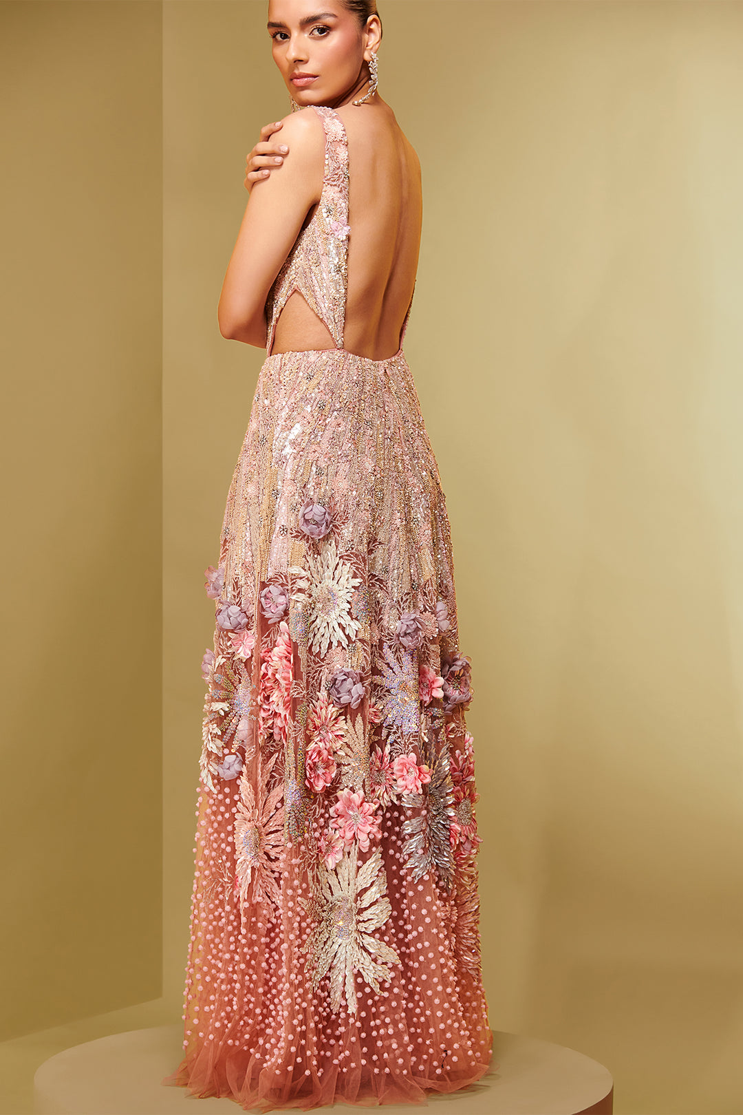 Embroidered Mesh and Crepe Dress