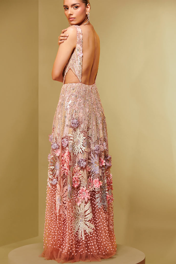 Embroidered Mesh and Crepe Dress