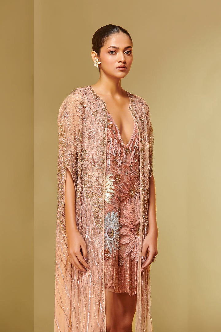 Mesh and Crepe Mini Dress