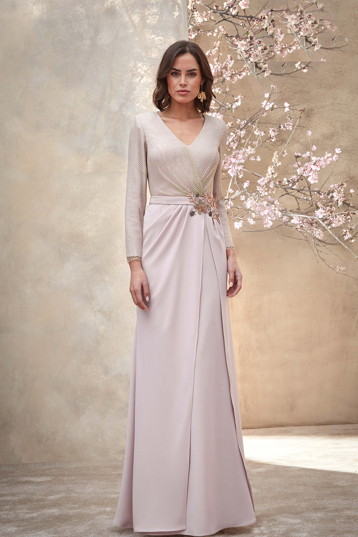 Crepe Dress with Chantilly Lace Bodice