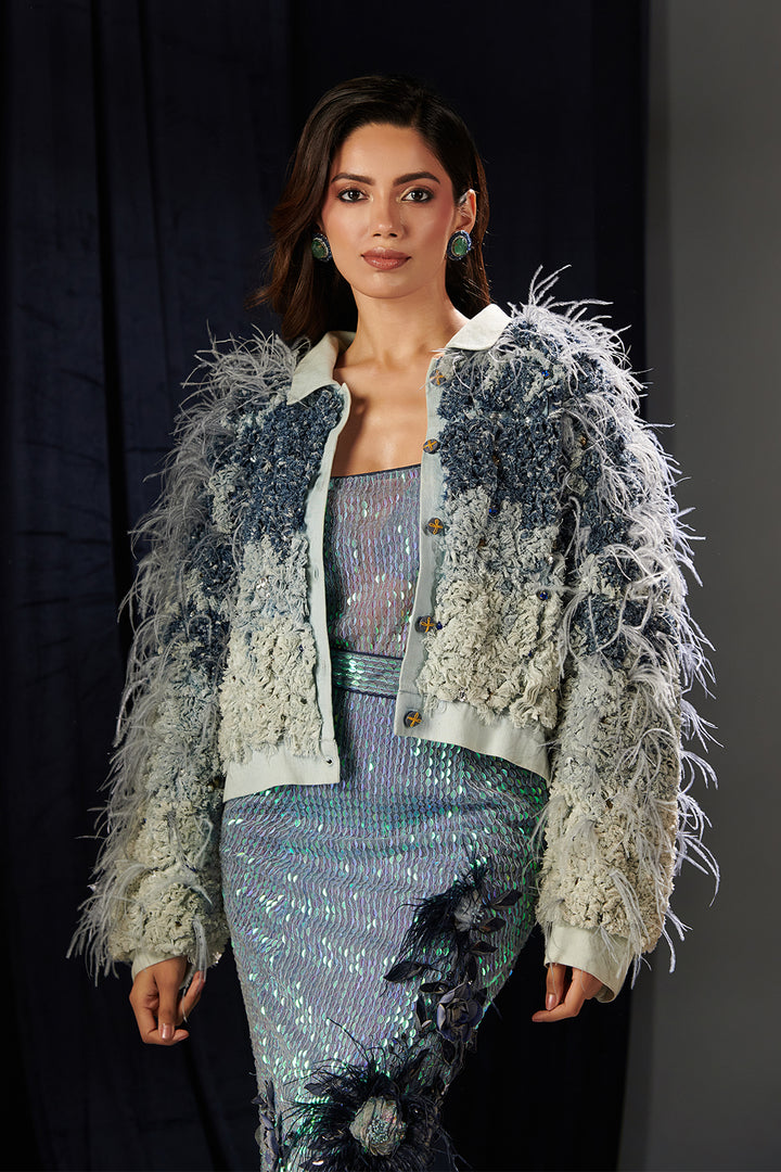 Mesh Dress and Denim Skirt Set