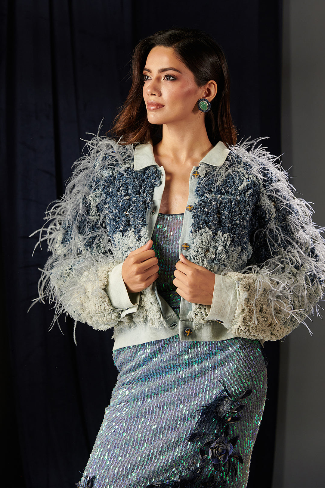 Mesh Dress and Denim Skirt Set