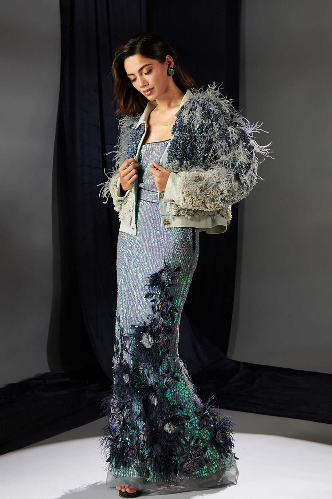 Mesh Dress and Denim Skirt Set