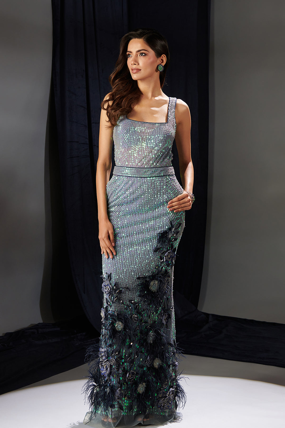 Mesh Dress and Denim Skirt Set