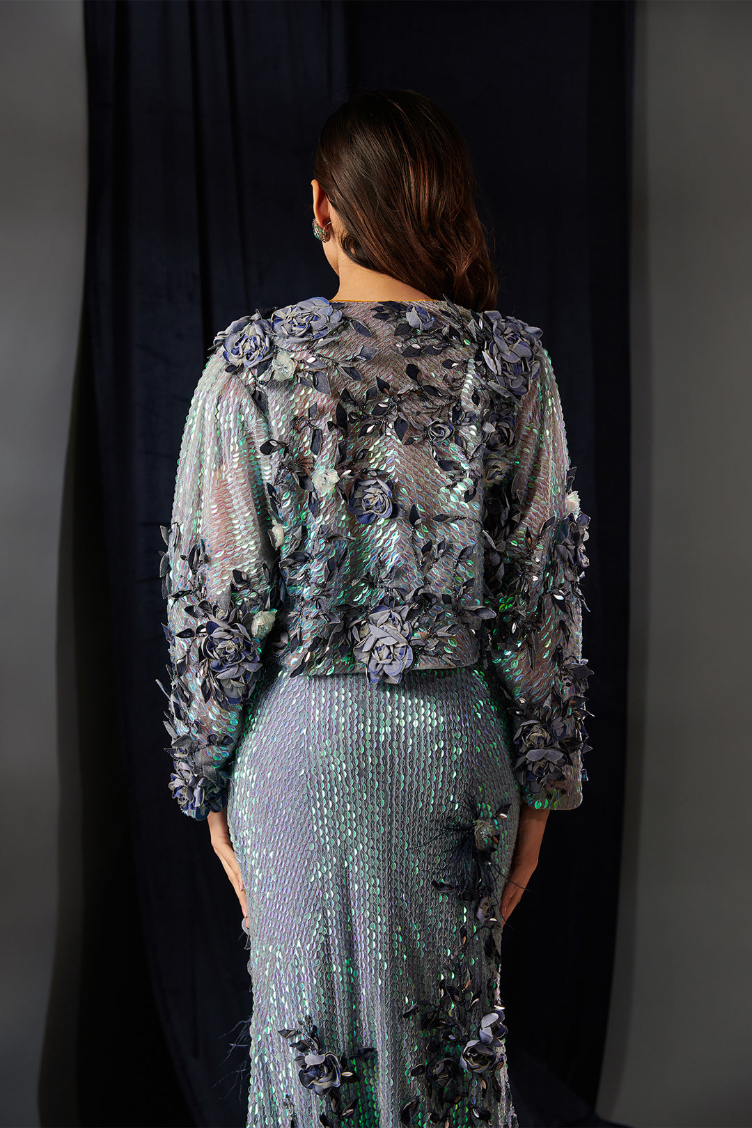 Mesh Dress and Embroidered Skirt Set