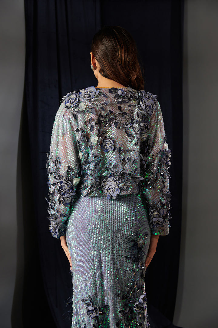 Mesh Dress and Embroidered Skirt Set