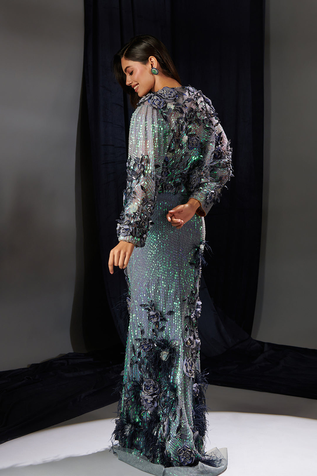 Mesh Dress and Embroidered Skirt Set