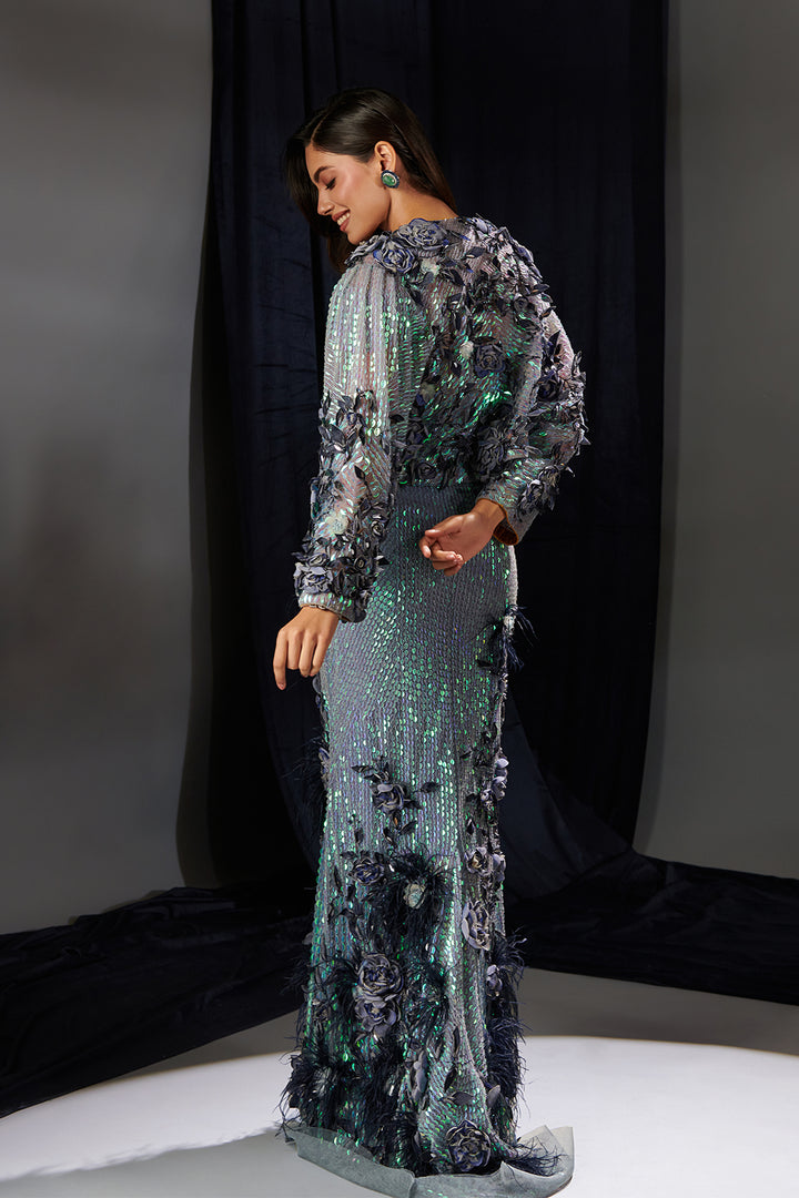 Mesh Dress and Embroidered Skirt Set