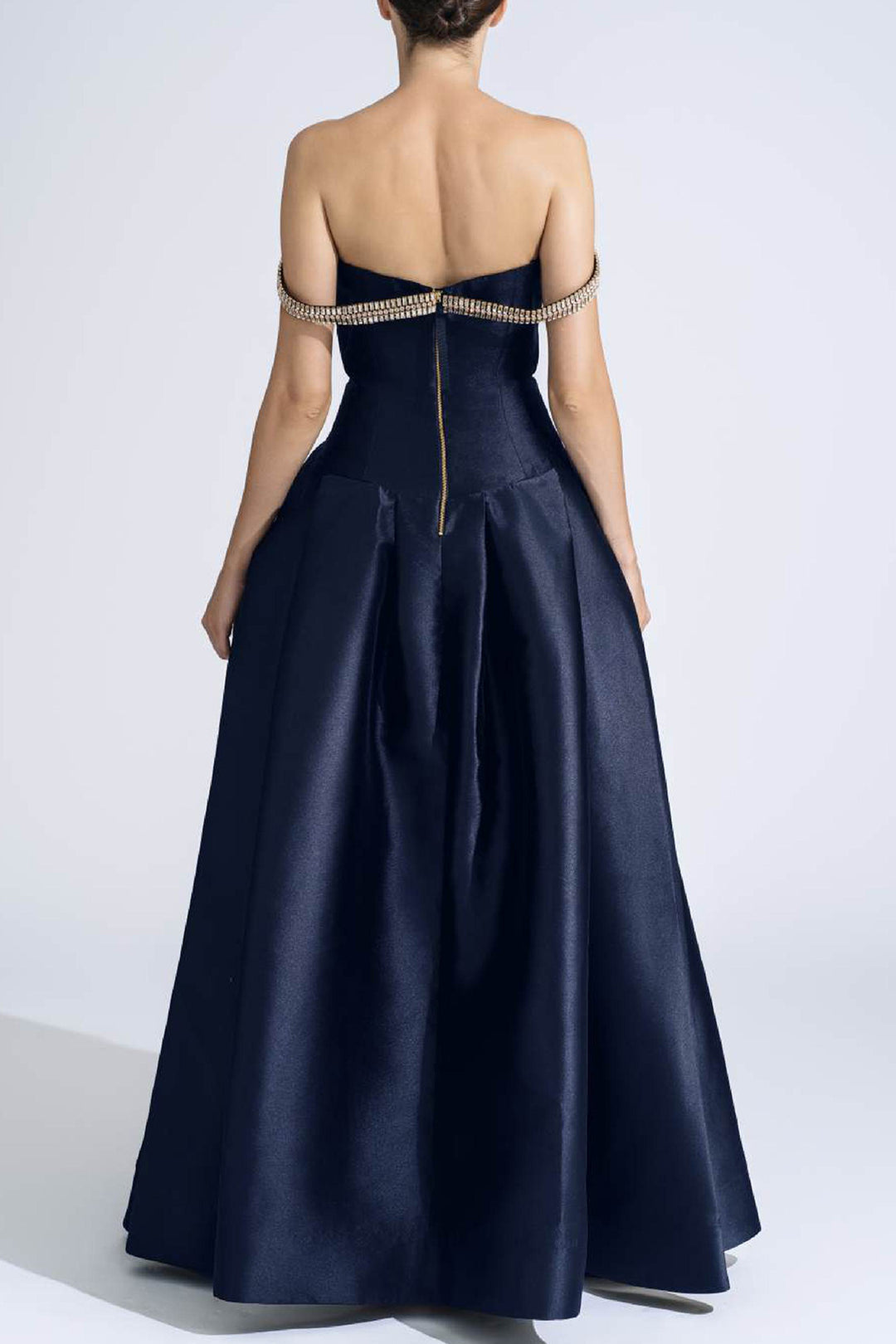 Off-The-Shoulder A-line Dress with Crystal Chains