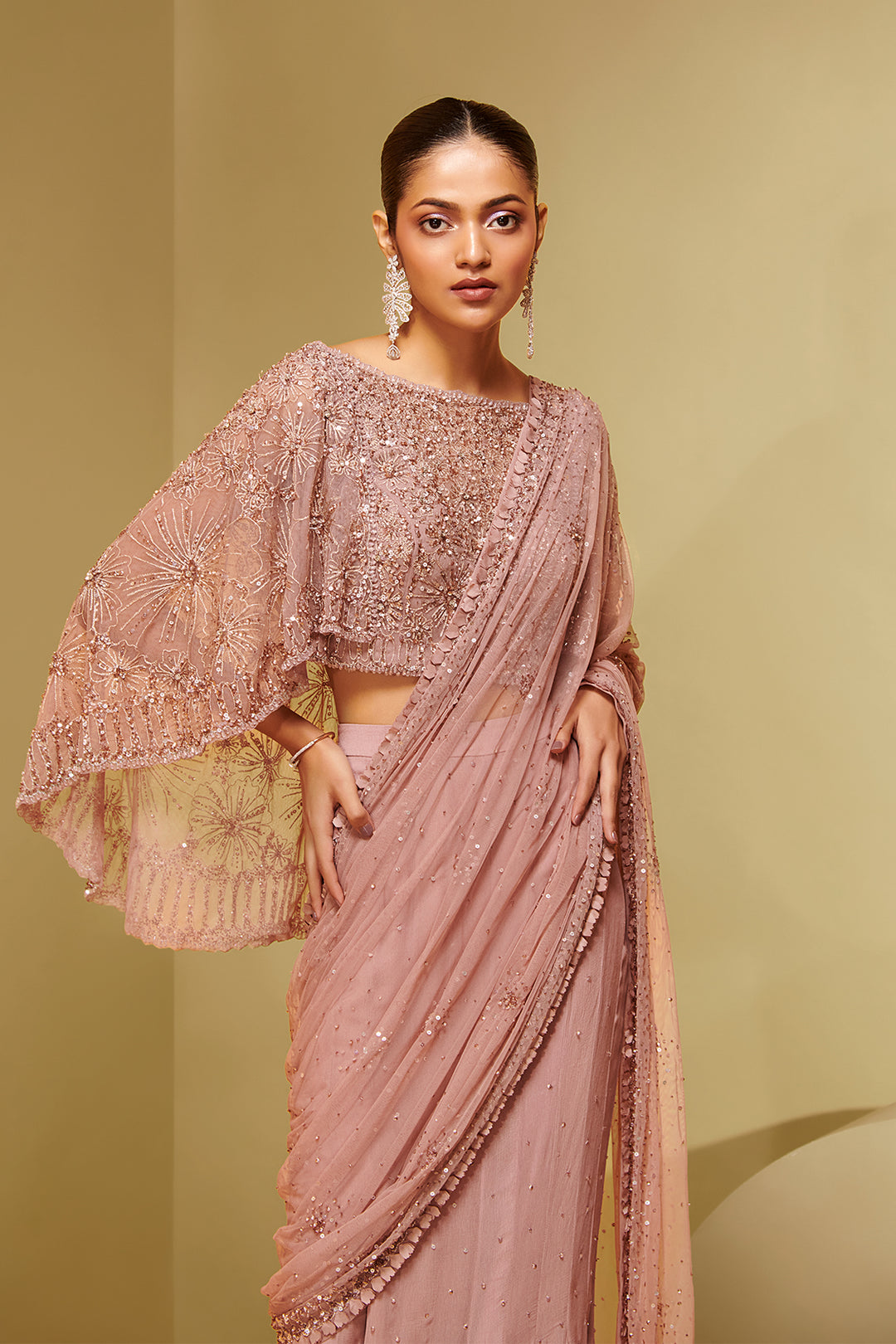 Mesh and Georgette Two-Pieces with Embroidery