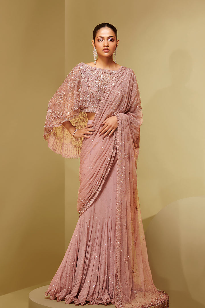 Mesh and Georgette Two-Pieces with Embroidery