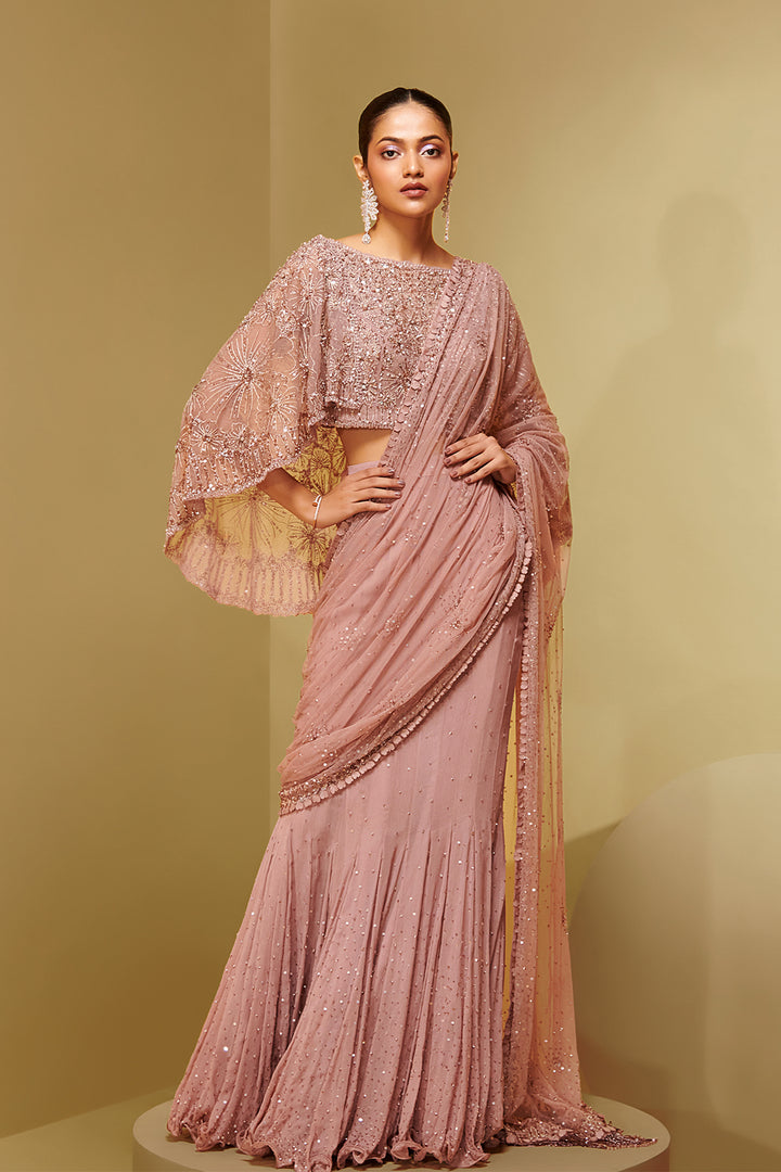 Mesh and Georgette Two-Pieces with Embroidery