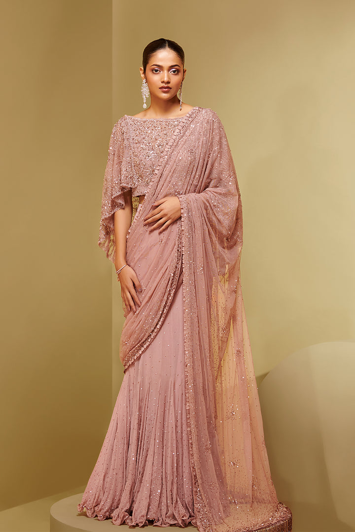 Mesh and Georgette Two-Pieces with Embroidery