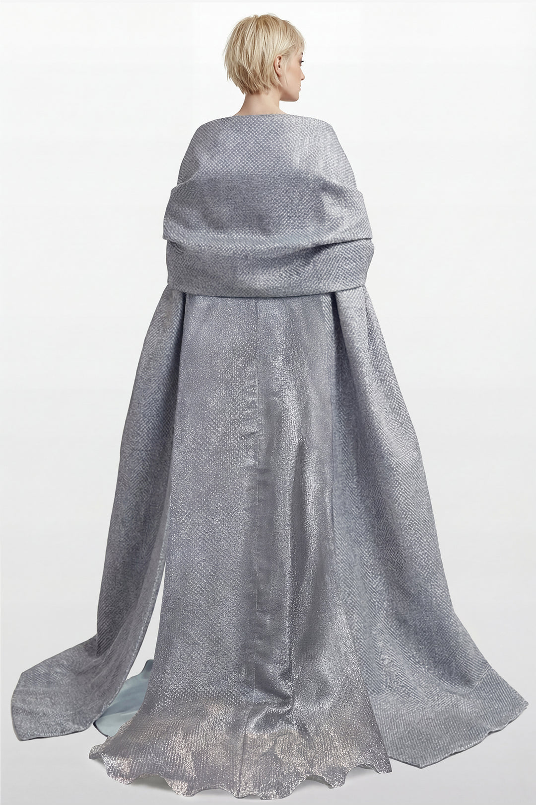 Beaded Crepe Gown with Draped Cape