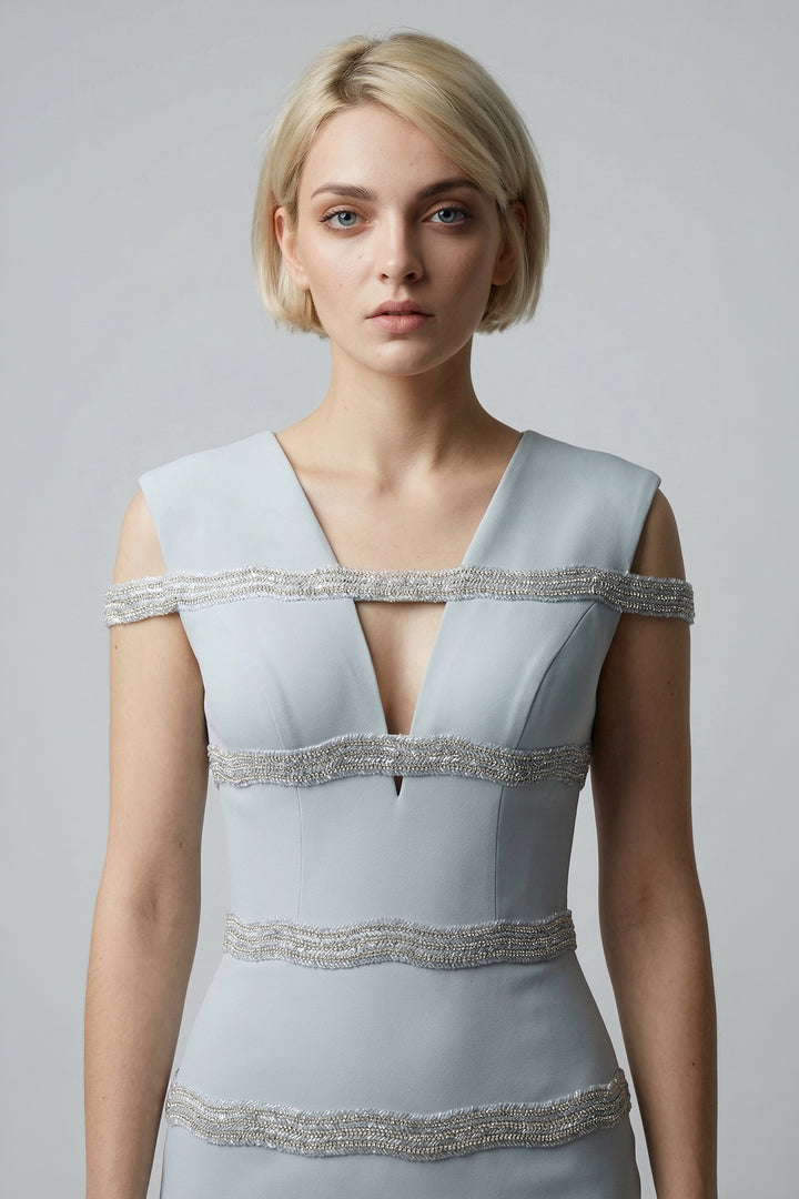 Beaded Gown with Chiffon Drape