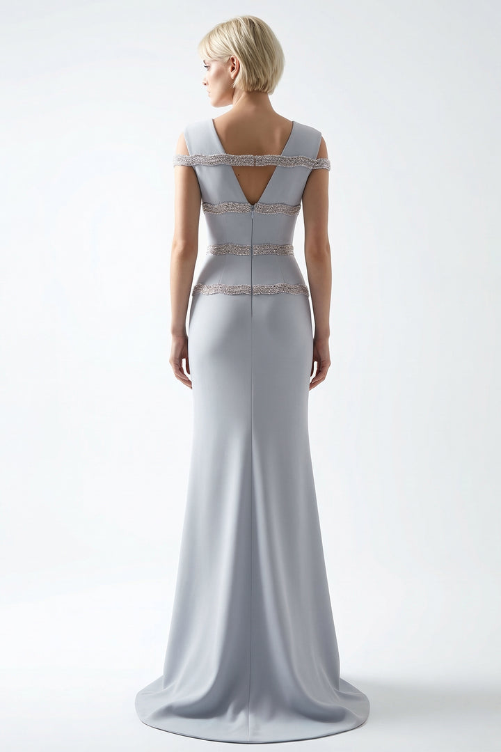 Beaded Gown with Chiffon Drape