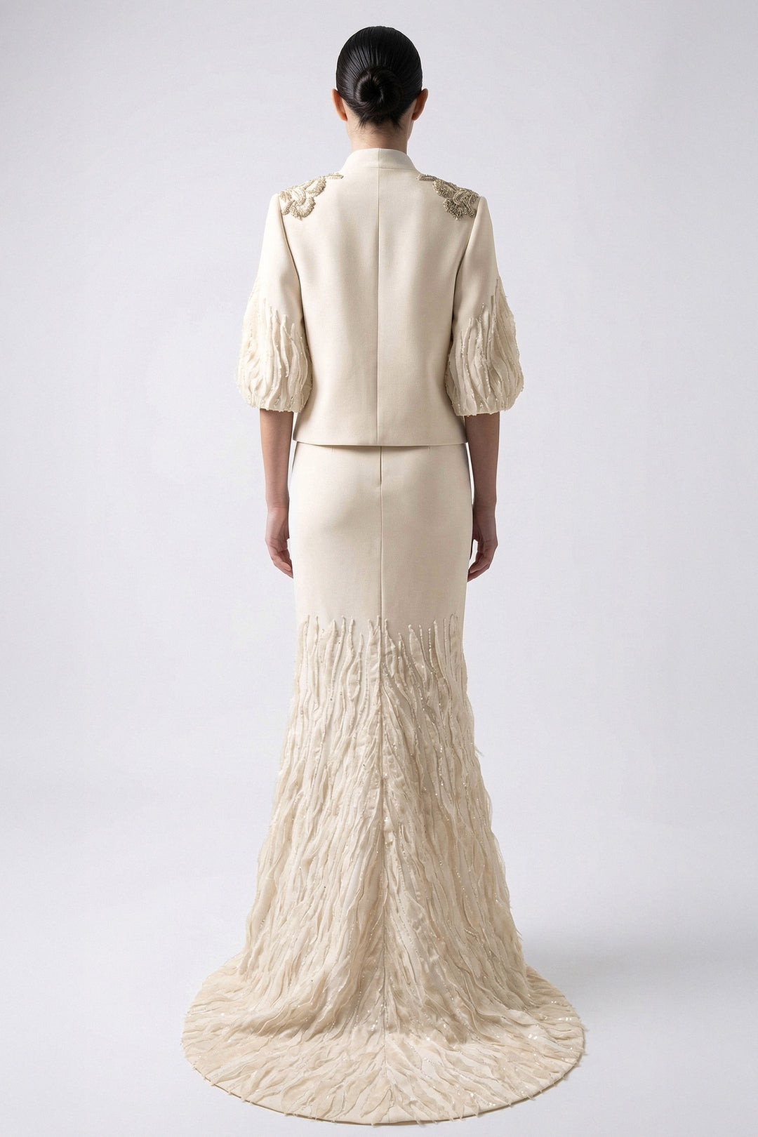 Embroidered Mermaid Gown with Cropped Jacket