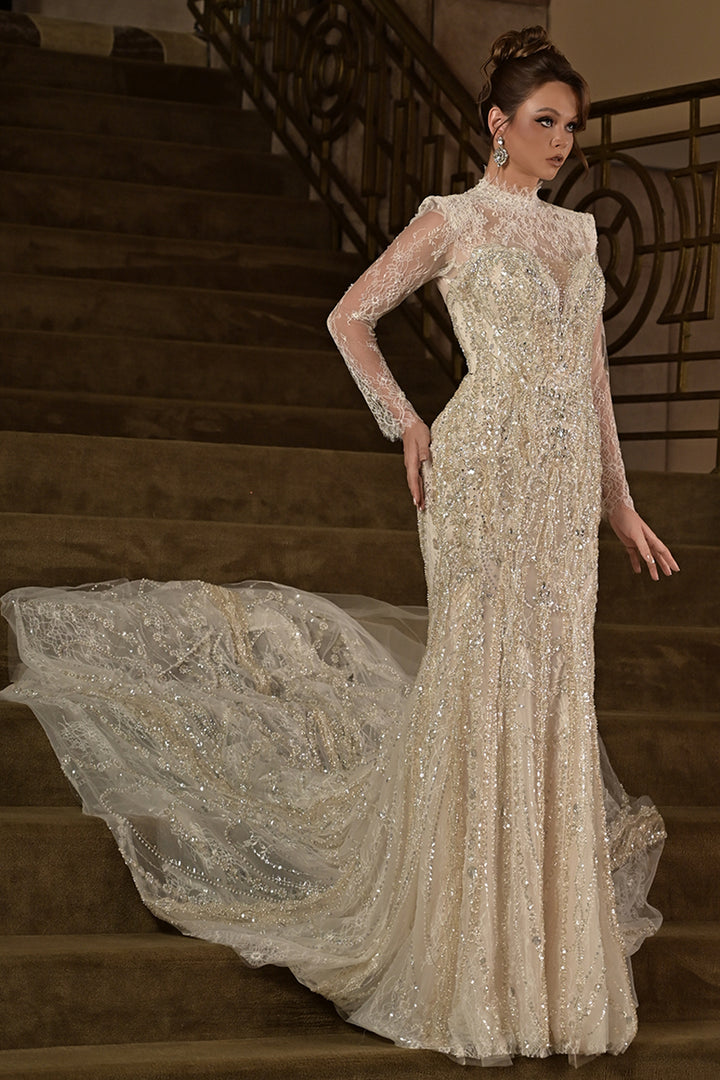 Lace High-Neck with Column Dress