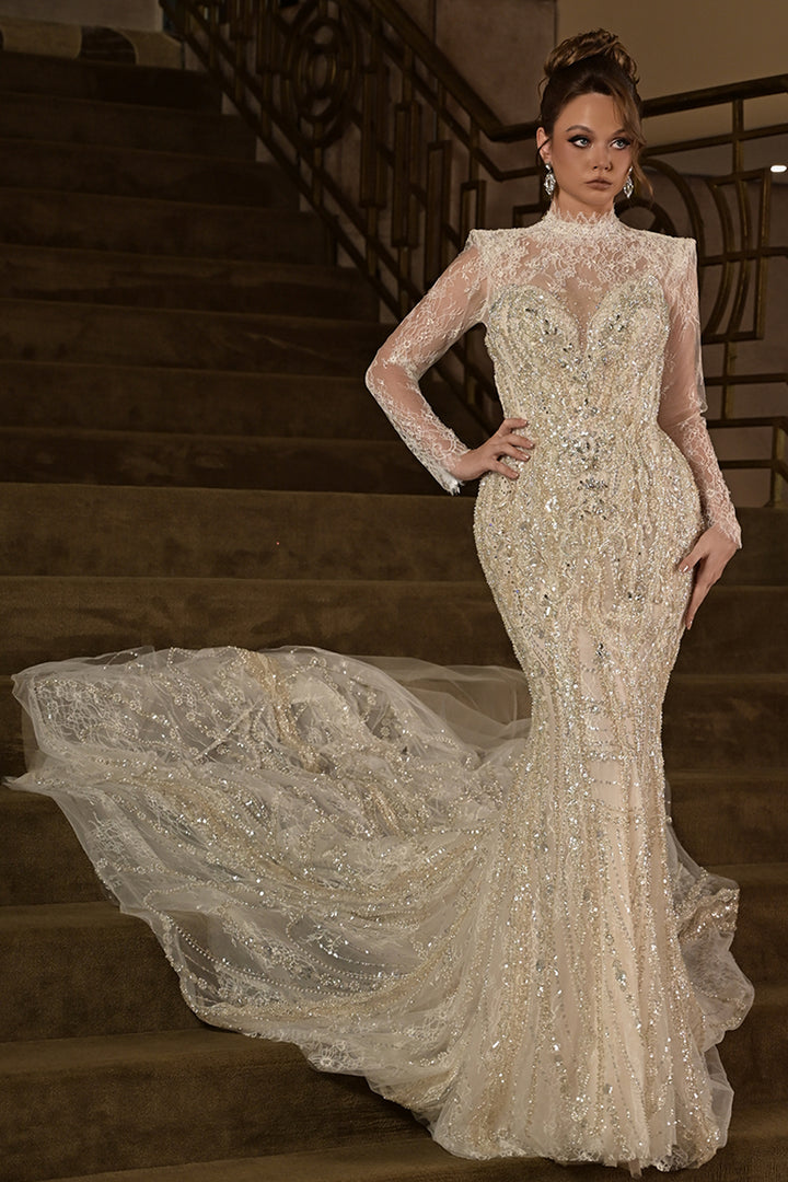 Lace High-Neck with Column Dress