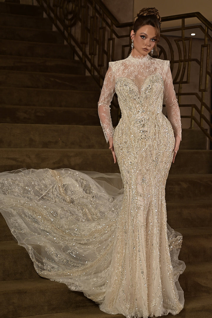 Lace High-Neck with Column Dress