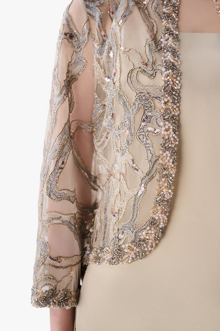 Embroidered Tulle Bolero with Column Dress
