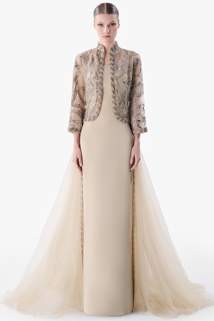 Embroidered Tulle Bolero with Column Dress