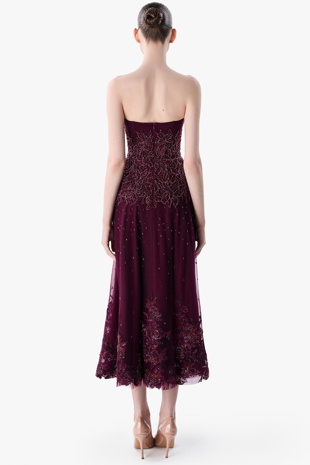 Strapless Tulle Dress with Guipure Embroidery