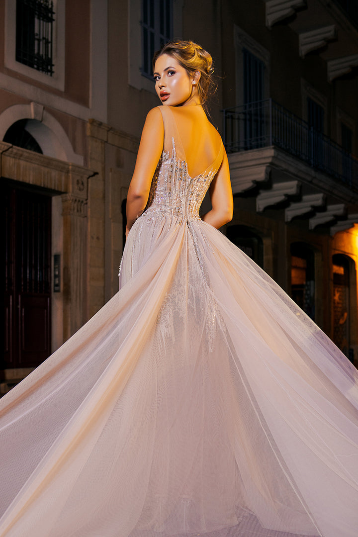 Center Front Slit with Deep V-Neck Dress