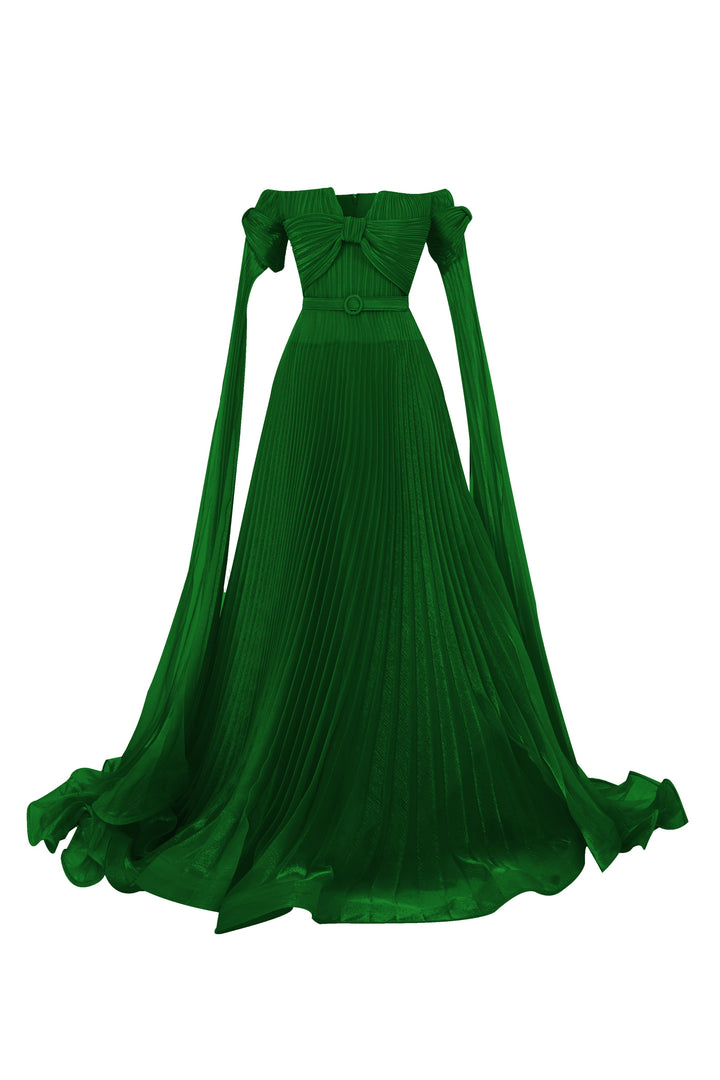 Off-The-Shoulder Organza Plissé Dress