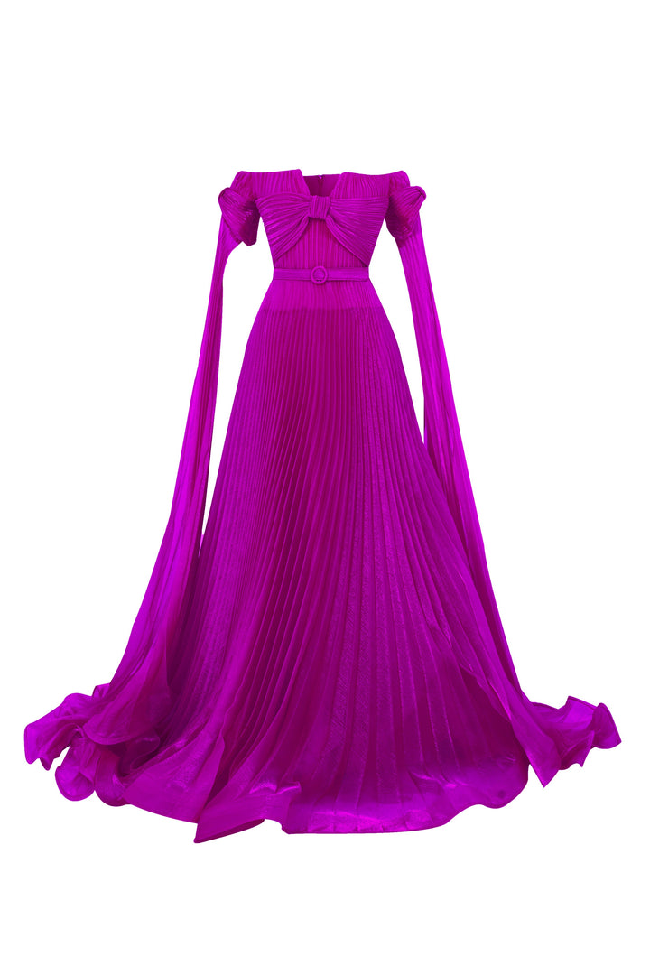 Off-The-Shoulder Organza Plissé Dress