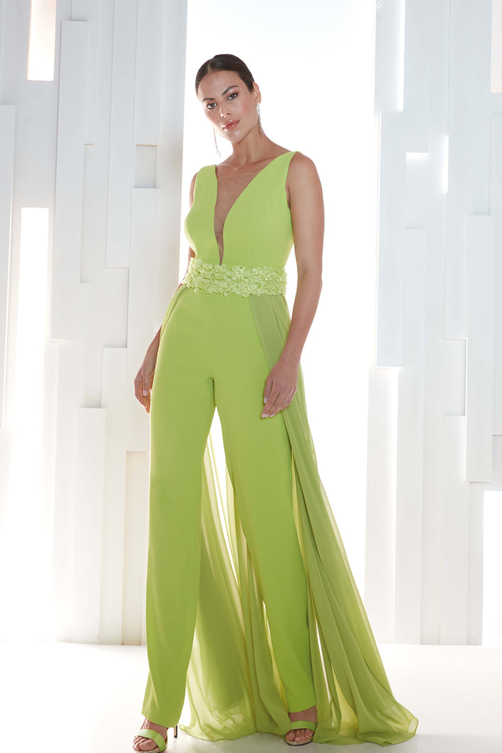 Halter Jumpsuit with Chiffon Overskirt
