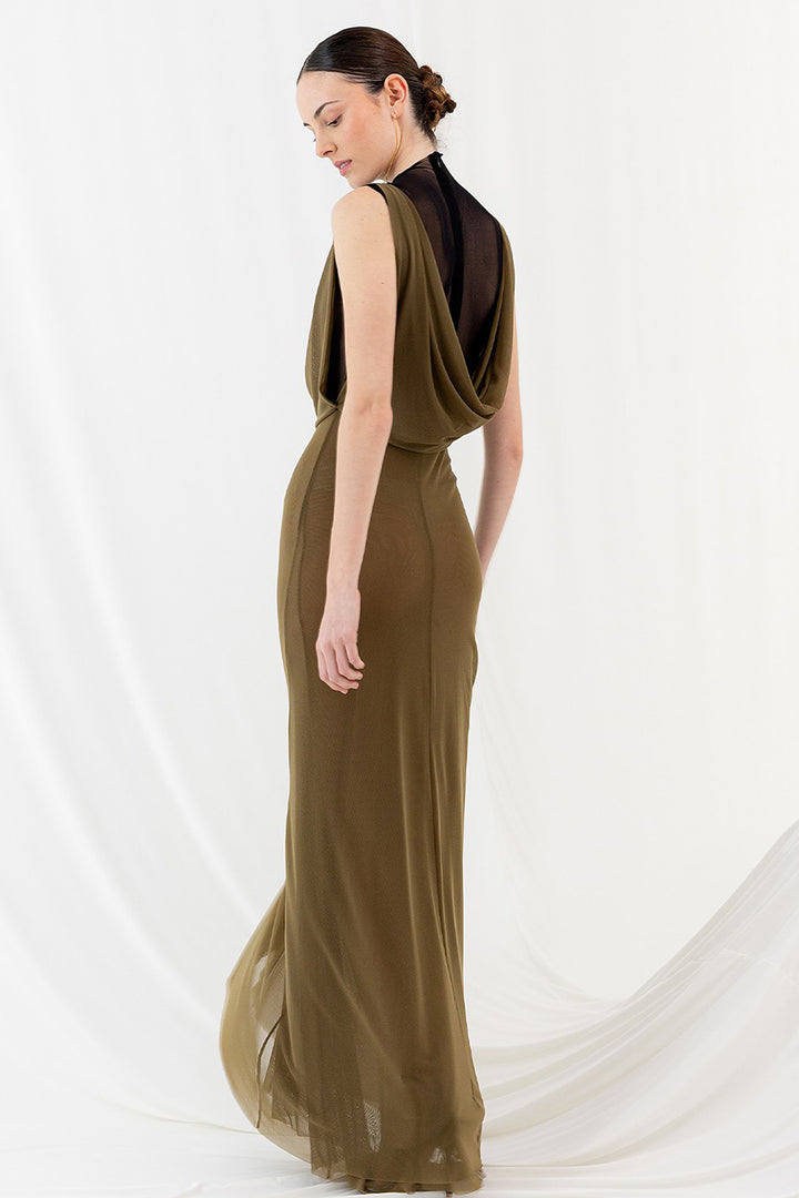Long A-line Dress with High Neck