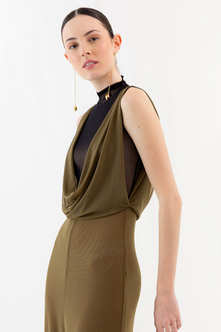 Long A-line Dress with High Neck