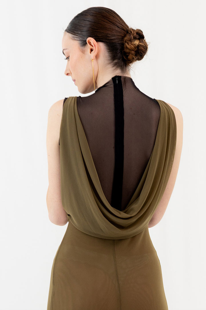 Long A-line Dress with High Neck