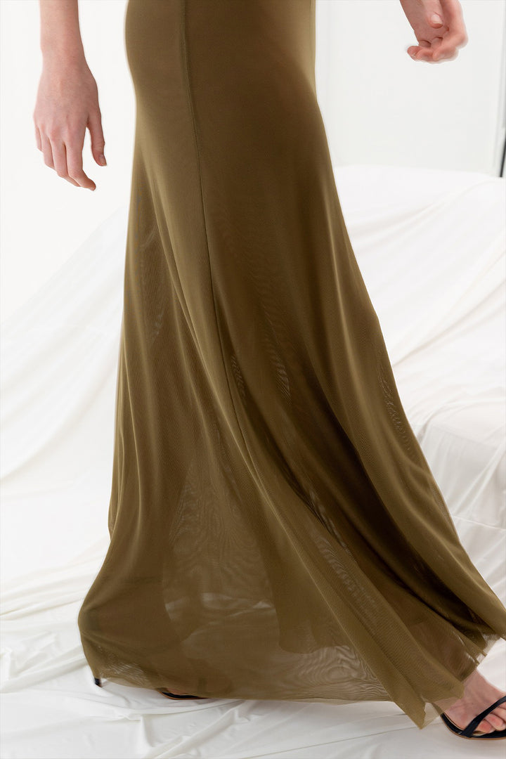 Long A-line Dress with High Neck