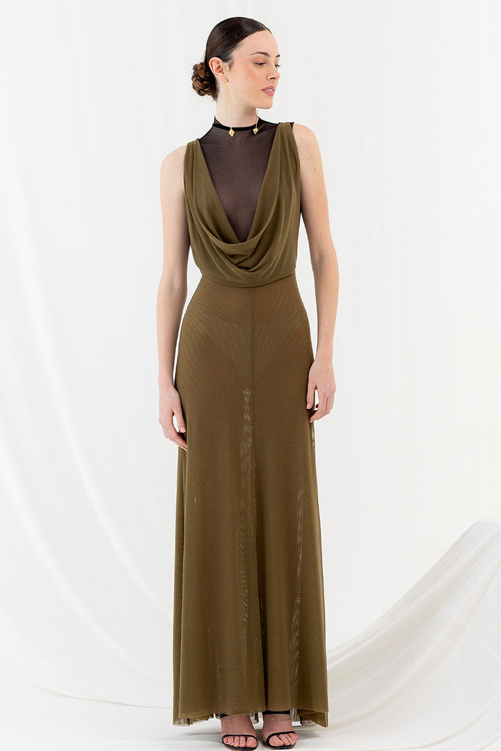 Long A-line Dress with High Neck