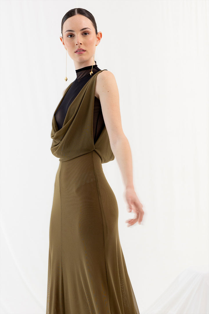 Long A-line Dress with High Neck