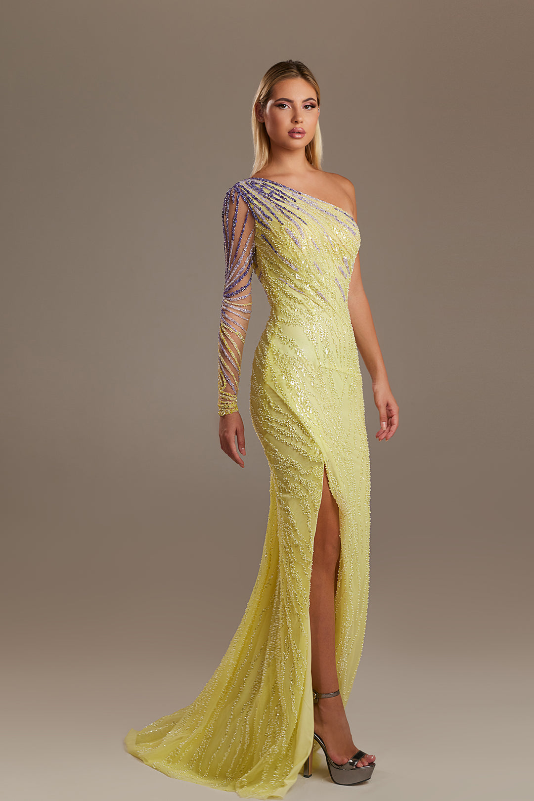 One-Shoulder Beaded Column Dress M.R DESIGN One-Shoulder Beaded Column Dress M.R DESIGN